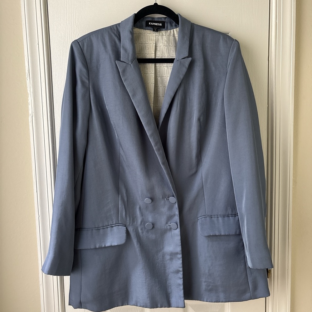 Express Classic Double-Breasted Blazer in Gray